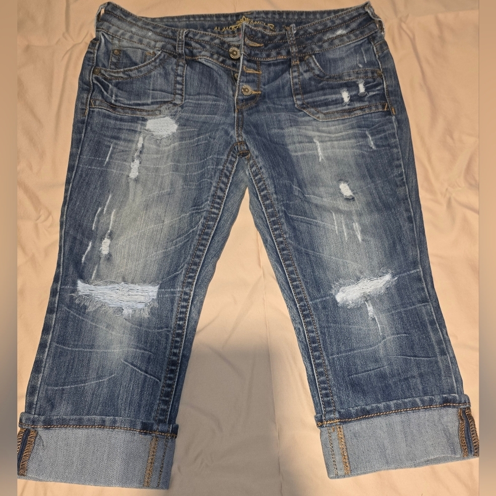 Almost Famous Blue Distressed Ankle Jeans